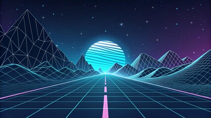 Obraz premium Futuristic with wireframe terrain technology, wireframe landscape background