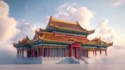 Fototapeta premium Majestic Chinese temple, floating above clouds