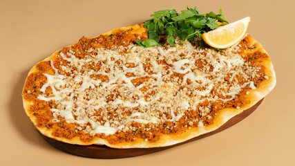 Turkish lahmacun top view