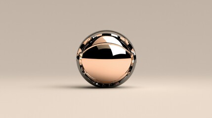 A shiny, metallic sphere with a black center and a gold rim.