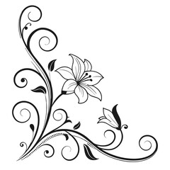 Elegant Corner Ornament in Floral Line Art Style A Sophisticated Design with Delicate, Nature-Inspired Details