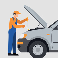 Mechanic Checking Dipstick in Car Engine Vector Illustration for Vehicle Maintenance 