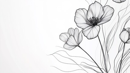Continuous Line Drawing Set Of Plants Black Sketch of Flowers Isolated on White Background. Flowers One Line Illustration. Minimalist Prints Set. Vector EPS 10.