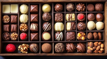Assorted chocolates in wooden box