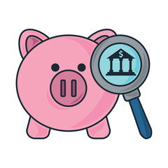 World Bank Piggy Bank Global Search Banking Finder Icon Vector