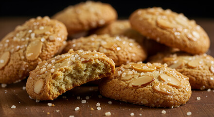 Pile Of Delicious Almond Cookies Sprinkled With Sugar Crystals