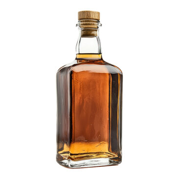 A whiskey bottle with a cork and label, isolated on a transparency background