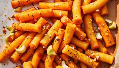Heap Of Delicious Sweet Potato Fries With Herbs And Garlic