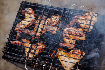 Grilling chicken kebabs