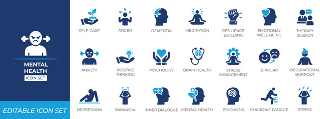 Mental health icon set.