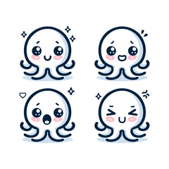 Four cute cartoon octopuses with different expressions.