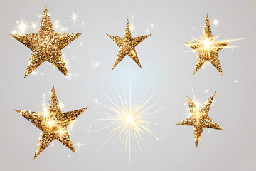 Golden glitter stars sparkle; holiday design element