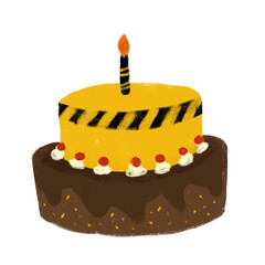 cute birthday cake with candles in construction site digger heavy machine truck theme crayon watercolour kids doodle illustration design clipart cutout sticker vector
