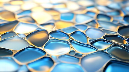 Abstract Blue and Gold Mosaic Background with Smooth Glass Texture