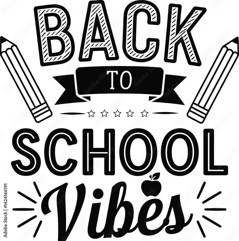 Fototapete back to school vibes typography design with template vector