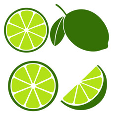 Minimalist Lime Illustration Green Citrus Fruit Slices And Whole Fruit For Graphic Design