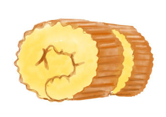 おせちにぴったりの美味しそうな伊達巻の手描き水彩イラスト(透過PNG)