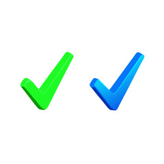 Two 3D Check Marks Green And Blue Color On White Background Vector Illustration