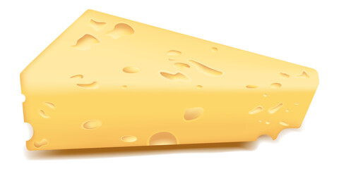 Vector illustration of hard yellow cheese on white background. Realistic cheese slice for food packaging, advertising, farmers market, menu design, organic food branding.