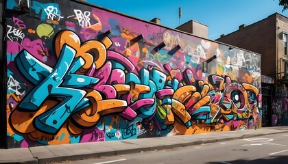 Fototapeta premium Vibrant street art mural urban city graffiti artwork bright environment sidewalk view artistic expression
