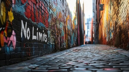 Fototapeta premium A graffiti-covered alleyway, declaring 