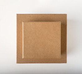 pyramid of two craft boxes, top view, mockup, copy space