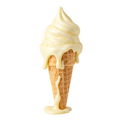 Isolated classic vanilla ice cream cone melting slightly