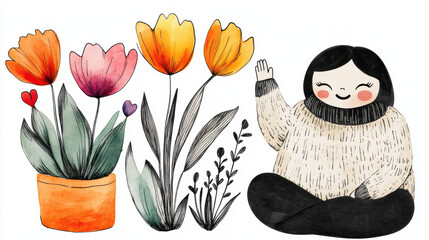 Waving Goodbye with a Smile Outdoor Garden Flat Illustration Serene Environment Positive Viewpoint Life Goes On