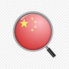Realistic China flag with magnifying glass