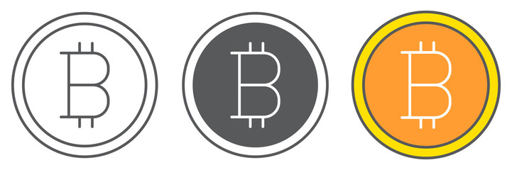 Bitcoin currency icon collection, cryptocurrency and money, bitcoin coin vector icon set, vector graphics, editable stroke outline sign, eps 10