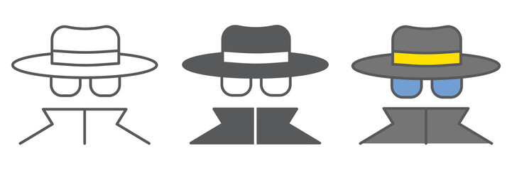 Spy agent icon collection, anonymity and detective, incognito vector icon set, vector graphics, editable stroke outline sign, eps 10