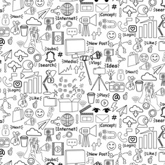 content creator influence hand drawn doodle seamless pattern