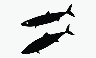 Anchovy silhouette, Mackerel fish icon, Ocean fish vector illustration