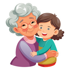 Grandma hugging grandchild clipart