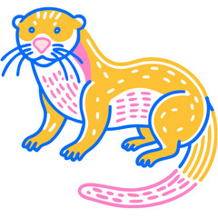 Colorful Cartoon Otter Illustration on White Background - Perfect for Kids' Art, Educational Materials, and Animal Themed Designs