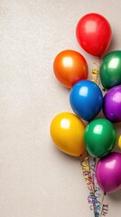 Obraz premium Festive colorful balloons in various vibrant shades celebration party decoration on neutral textured background