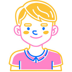 Obraz premium Colorful Cartoon Boy Character Smiling on White Background with Copy Space