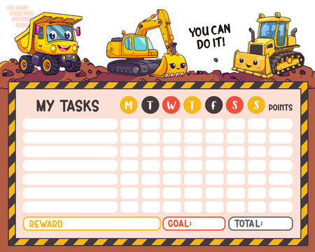 Construction Reward Chart for Kids | Backhoe Behavior Tracker, Excavator Reward System, Potty Training, Chore Chart