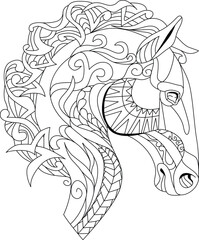 Zentangle horse head. Hand drawn decorative vector illustration for coloring