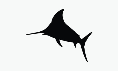 Swordfish silhouette, ocean fish icon, marine animal vector