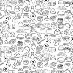 Sushi  hand drawn icon seamless pattern