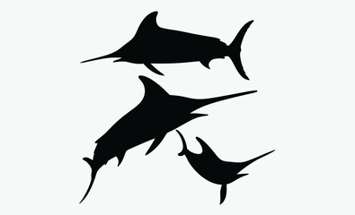 Swordfish silhouette, ocean fish icon, marine animal vector