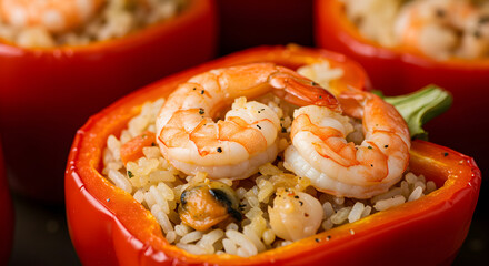 Gourmet Stuffed Red Bell Peppers with Seafood Delicacy Ready To Serve