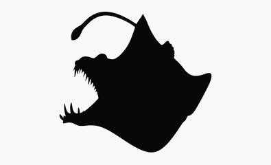 Anglerfish silhouette, silhouette of Anglerfish filled with space and sci-fi element in rough drawing 