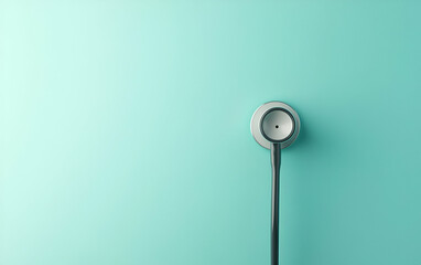 A close-up view of a stethoscope against a mint green background, symbolizing healthcare and medical professionalism.