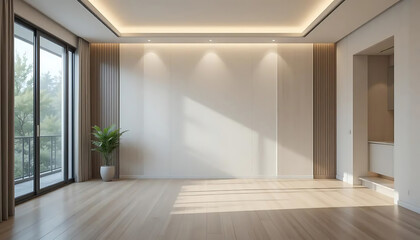 Obraz premium Bright Modern Room with Minimalist Design Featuring Large Windows