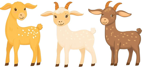 Naklejka premium Three Cartoon Goats With Different Colors in a Transparent Background Illustration