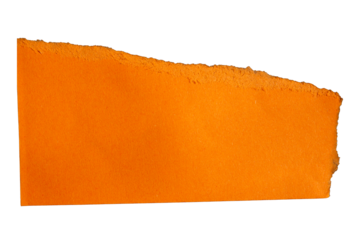 Ripped torn orange paper piece on transparent background, paper cut out design element