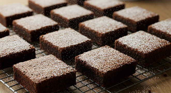 Delicious Homemade Chocolate Brownies Sprinkled With Powdered Sugar Dessert Treat