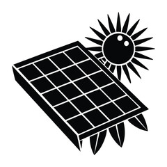 Solar panel with sun and leaf elements on white background